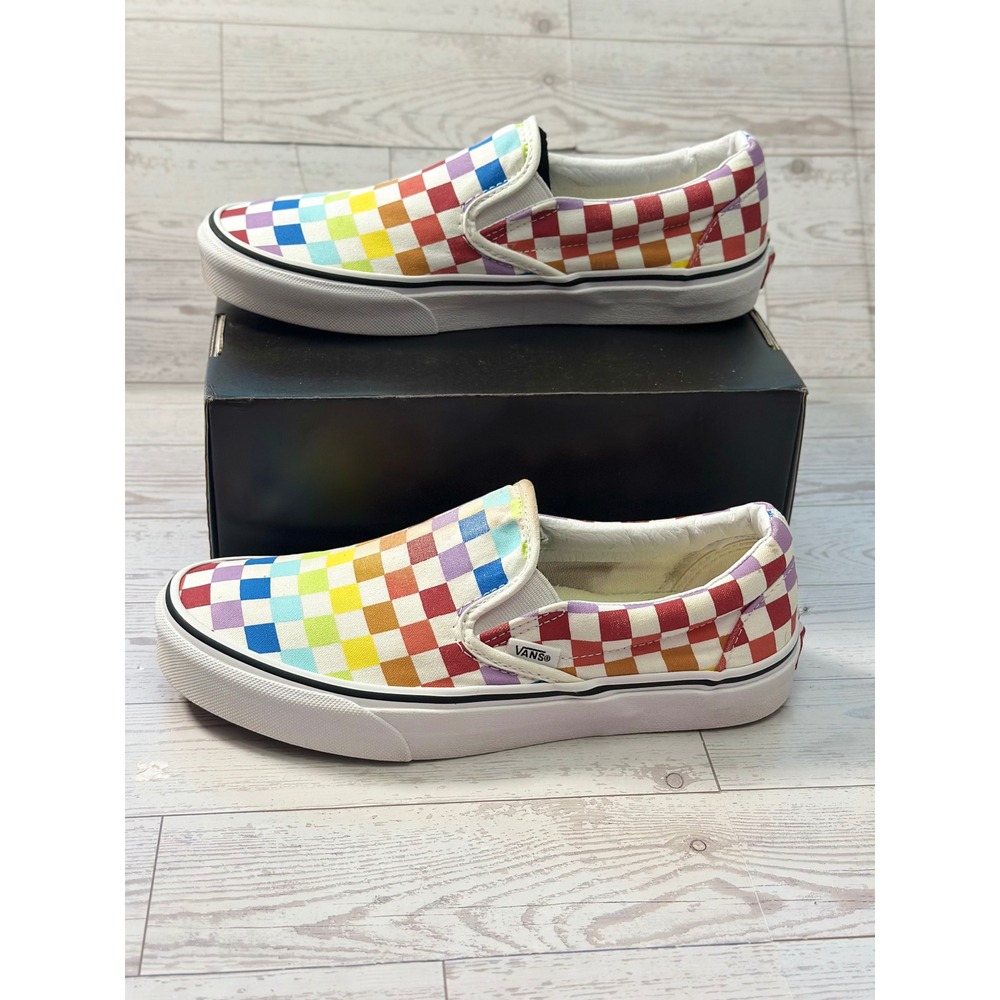 Vans Classic Slip-On Shoes Womens 7.5 Rainbow Checkerboard Skate Y2K